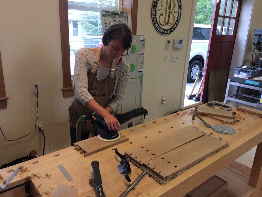 Chantel sanding components for the wall cabinet.