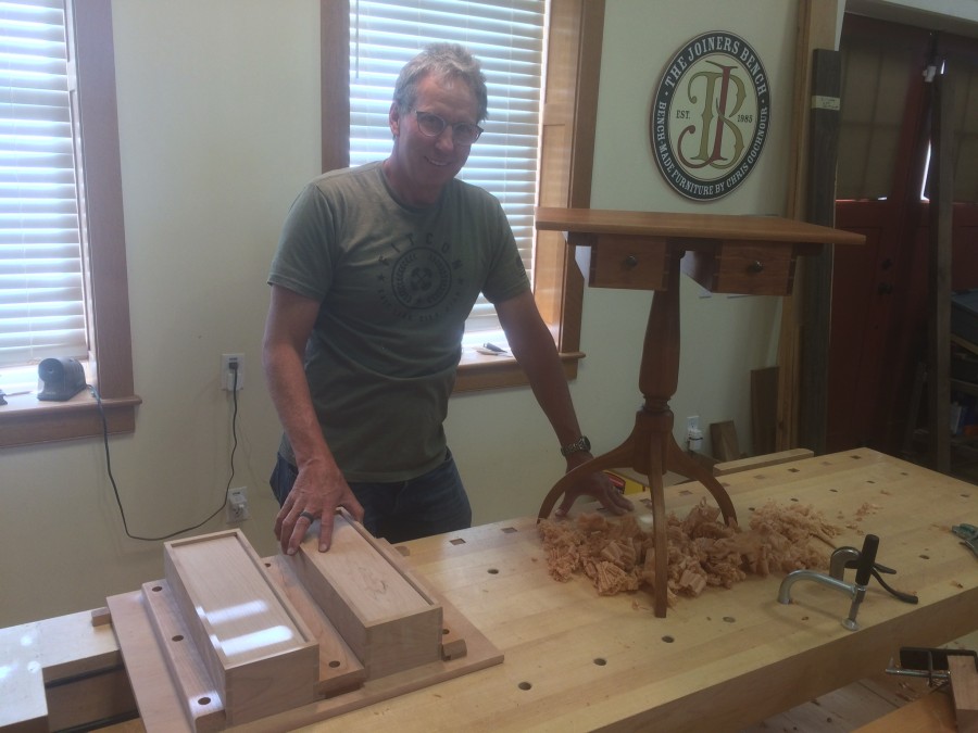 Here is Scott working on his Shaker sewing table. 