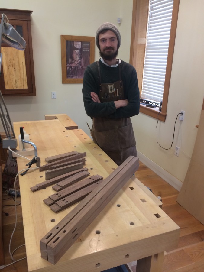 This is Cory. Here he is with the mortise and tenon work for a chest-in-stand he is building.