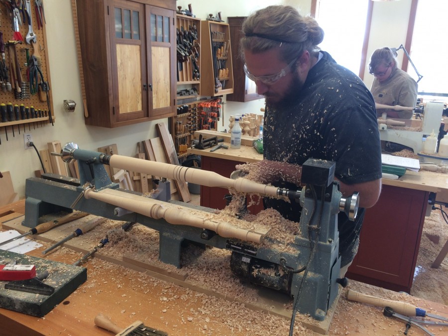 Nate working on his stool legs. He was known to say his legs looked "similar."